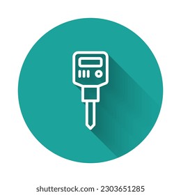 White line Construction jackhammer icon isolated with long shadow background. Green circle button. Vector