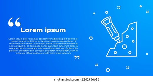 Martillo de la construcción de la línea blanca e icono de piedra aislado en fondo azul.  Vector