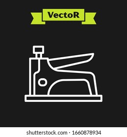 White line Construction stapler icon isolated on black background. Working tool.  Vector Illustration