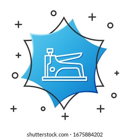 White line Construction stapler icon isolated on white background. Working tool. Blue star button. Vector Illustration