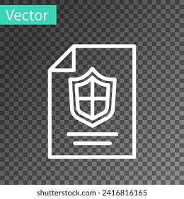 White line Contract with shield icon isolated on transparent background. Insurance concept. Security, safety, protection, protect concept.  Vector
