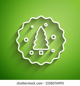 White line Cookie or biscuit with chocolate icon isolated on green background.  Vector Illustration