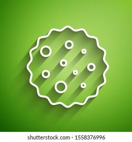 White line Cookie or biscuit with chocolate icon isolated on green background.  Vector Illustration