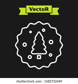White line Cookie or biscuit with chocolate icon isolated on black background.  Vector Illustration