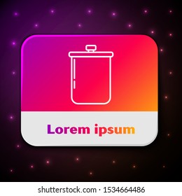 White line Cooking pot icon isolated on black background. Boil or stew food symbol. Rectangle color button. Vector Illustration