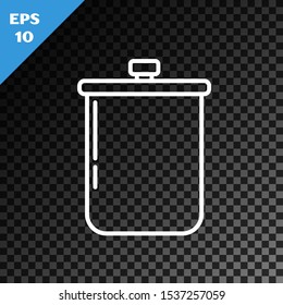 White line Cooking pot icon isolated on transparent dark background. Boil or stew food symbol.  Vector Illustration