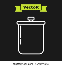 White line Cooking pot icon isolated on black background. Boil or stew food symbol.  Vector Illustration