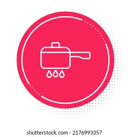 White line Cooking pot on fire icon isolated on white background. Boil or stew food symbol. Red circle button. Vector