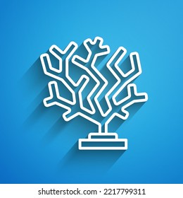 White line Coral icon isolated on blue background. Long shadow. Vector