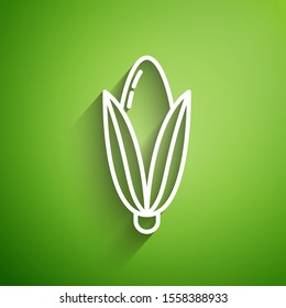 White line Corn icon isolated on green background.  Vector Illustration