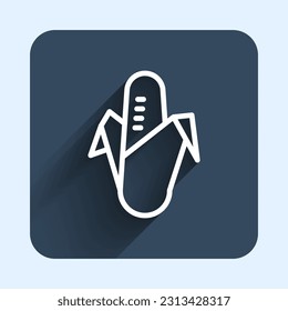 White line Corn icon isolated with long shadow background. Blue square button. Vector