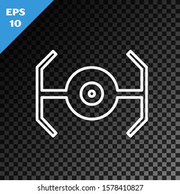 White line Cosmic ship icon isolated on transparent dark background.  Vector Illustration