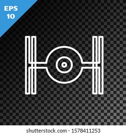 White line Cosmic ship icon isolated on transparent dark background.  Vector Illustration