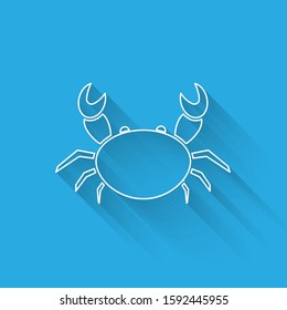 White line Crab icon isolated with long shadow.  Vector Illustration