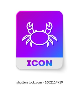White line Crab icon isolated on white background. Rectangle color button. Vector Illustration