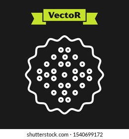 White line Cracker biscuit icon isolated on black background. Sweet cookie.  Vector Illustration