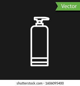 White line Cream or lotion cosmetic tube icon isolated on black background. Body care products for men.  Vector Illustration