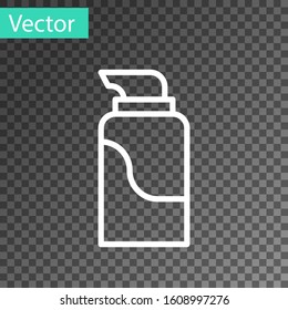 White line Cream or lotion cosmetic tube icon isolated on transparent background. Body care products for men.  Vector Illustration