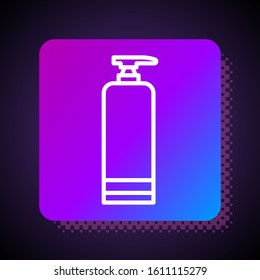 White line Cream or lotion cosmetic tube icon isolated on black background. Body care products for men. Square color button. Vector Illustration