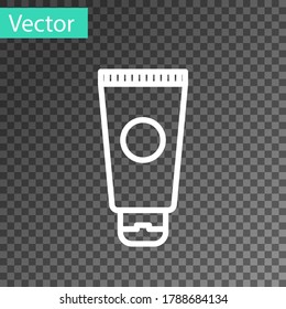 White line Cream or lotion cosmetic tube icon isolated on transparent background. Body care products for men.  Vector Illustration