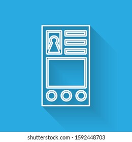 White line Create account screen icon isolated with long shadow.  Vector Illustration