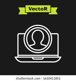 White line Create account screen icon isolated on black background.  Vector Illustration