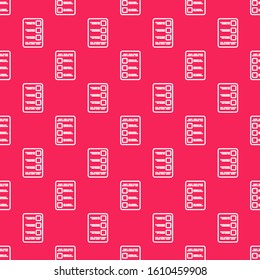 White line Create account screen on mobile phone icon isolated seamless pattern on red background.  Vector Illustration