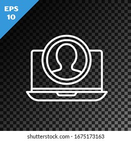 White line Create account screen icon isolated on transparent dark background.  Vector Illustration