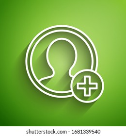 Línea blanca Crear icono de pantalla de cuenta aislado en fondo verde. Ilustración vectorial