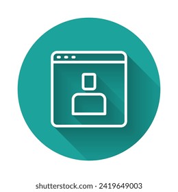 White line Create account screen icon isolated with long shadow background. Green circle button. Vector