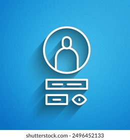 White line Create account screen icon isolated on blue background. Long shadow. Vector Illustration