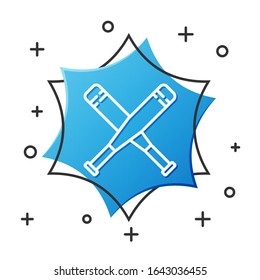 White line Crossed baseball bat icon isolated on white background. Blue hexagon button. Vector Illustration