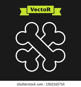 White line Crossed bones icon isolated on black background. Pets food symbol.  Vector Illustration