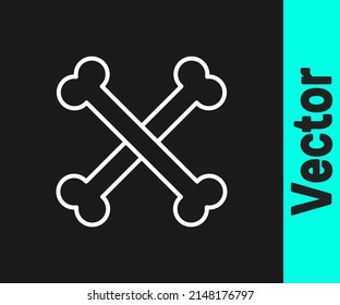 White line Crossed human bones icon isolated on black background.  Vector