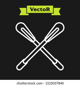 White line Crossed paddle icon isolated on black background. Paddle boat oars.  Vector Illustration