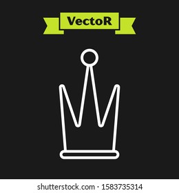 White line Crown icon isolated on black background.  Vector Illustration