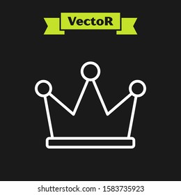 White line Crown icon isolated on black background.  Vector Illustration