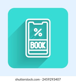 White line Cruise ticket for traveling by ship icon isolated with long shadow. Travel by Cruise liner. Cruises to Paradise. Green square button. Vector