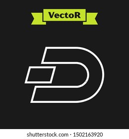 White line Cryptocurrency coin Dash icon isolated on black background. Digital currency. Altcoin symbol. Blockchain based secure crypto currency.  Vector Illustration