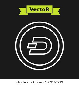 White line Cryptocurrency coin Dash icon isolated on black background. Digital currency. Altcoin symbol. Blockchain based secure crypto currency.  Vector Illustration