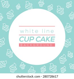 White Line Cup Cake Background Vector Illustration