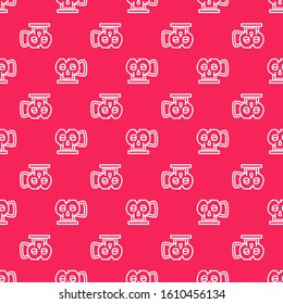 White line Cup from the skull icon isolated seamless pattern on red background.  Vector Illustration