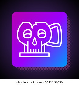 White line Cup from the skull icon isolated on black background. Square color button. Vector Illustration