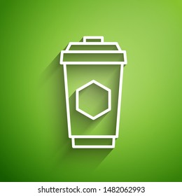 White line Cup of tea with honey icon isolated on green background. Sweet natural food.  Vector Illustration