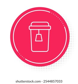 White line Cup of tea icon isolated on white background. Red circle button. Vector