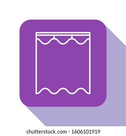 White line Curtains icon isolated on white background. Purple square button. Vector Illustration