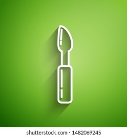 White line Cutter tool icon isolated on green background. Sewing knife with blade.  Vector Illustration