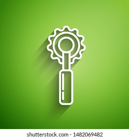 White line Cutter tool icon isolated on green background. Sewing knife with blade.  Vector Illustration