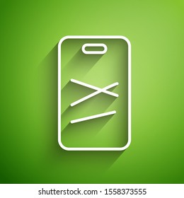 White line Cutting board icon isolated on green background. Chopping Board symbol.  Vector Illustration