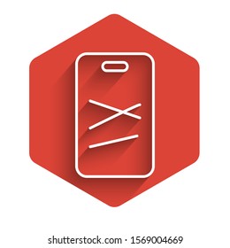 White line Cutting board icon isolated with long shadow. Chopping Board symbol. Red hexagon button. Vector Illustration